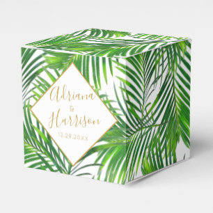 Lush tropical palm leaves greenery favour box