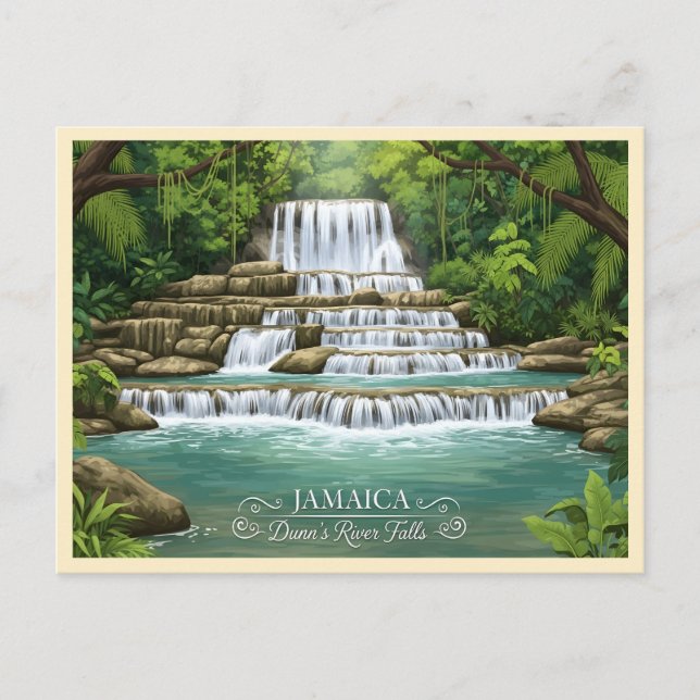 Lush tropical waterfall in Jamaica Postcard (Front)