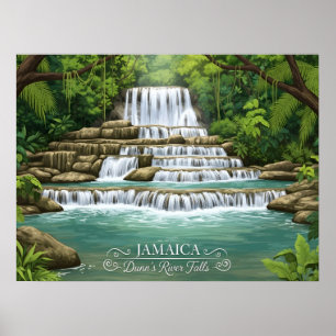 Lush tropical waterfall in Jamaica Poster