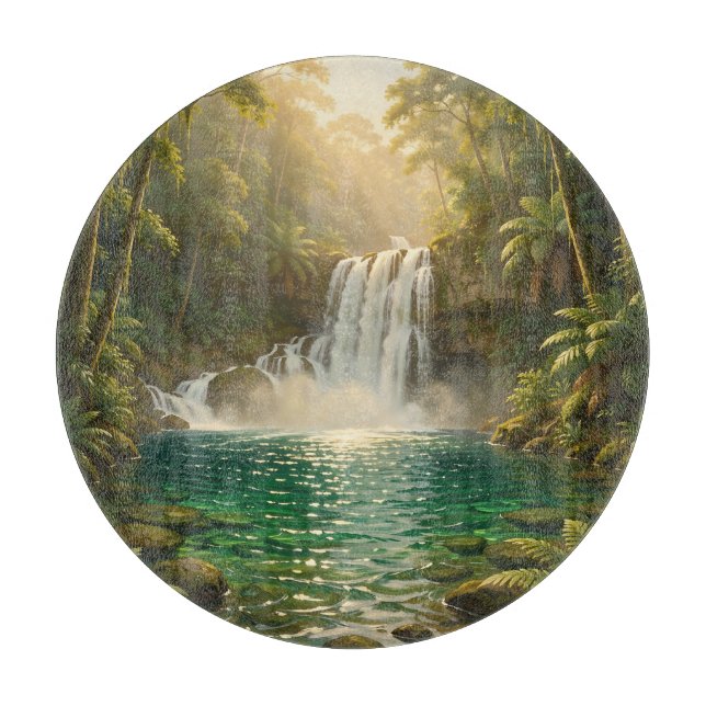 Lush Tropical Waterfall Jungle Paradise Cutting Board (Front)