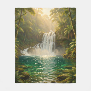Lush Tropical Waterfall Jungle Paradise Fleece Blanket