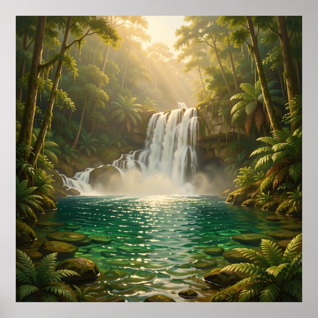 Lush Tropical Waterfall Jungle Paradise Poster (Front)