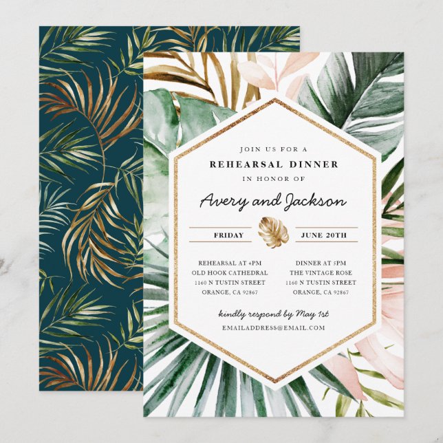Lush Tropics Rehearsal Dinner Invitation (Front/Back)
