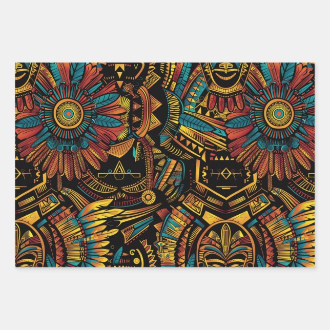 Lush Turquoise "Aztec Dream" Elegant Wrapping Pape Wrapping Paper Sheet (Front)