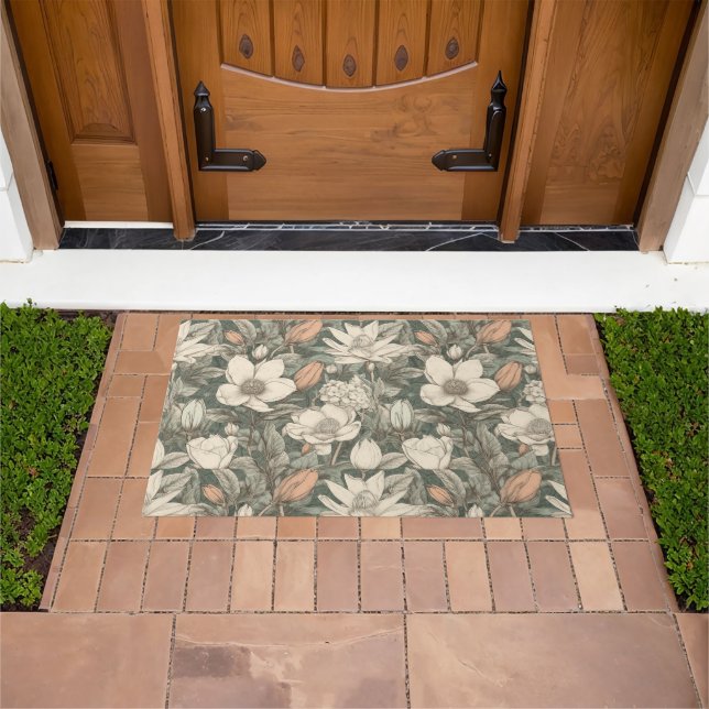 Lush Vintage Magnolia Floral Botanical Doormat (Outdoor)