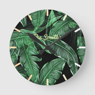 Lush Warm Jungle Leaves Round Clock