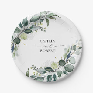 Lush Watercolor Eucalyptus Greenery Elegant Paper Plate