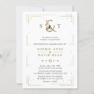 Lush Watercolour Greenery Geometric Wedding Invitation
