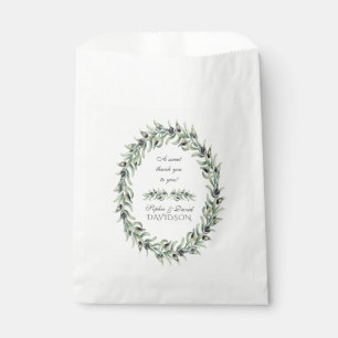 Lush Watercolour Olive Branches Wreath Wedding Favour Bags