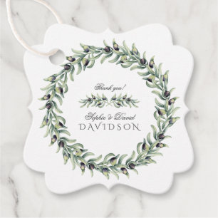 Lush Watercolour Olive Branches Wreath Wedding Favour Tags