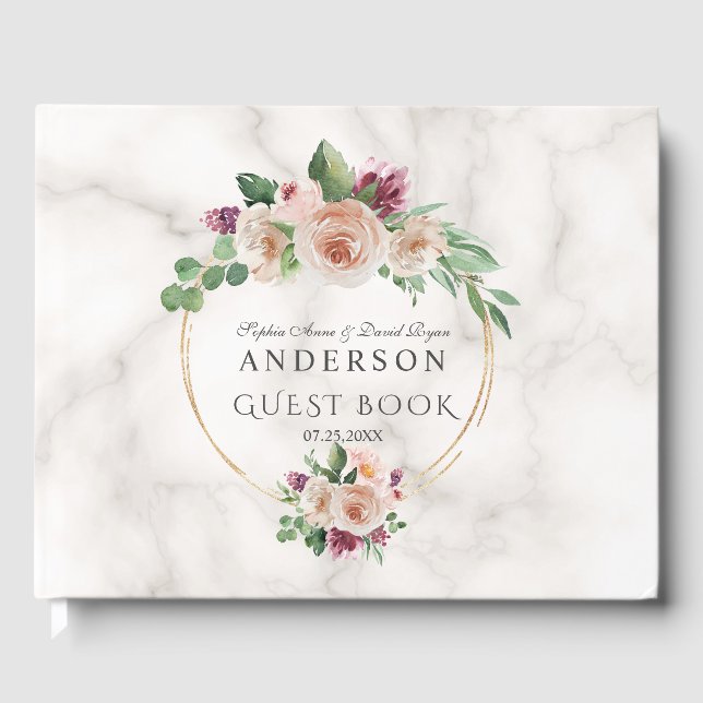 Lush Watercolour Olive Branches Wreath Wedding Guest Book (Front)