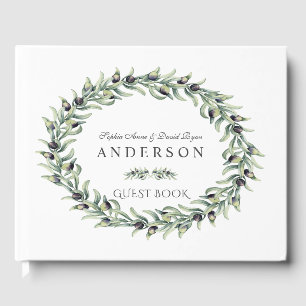 Lush Watercolour Olive Branches Wreath Wedding Guest Book