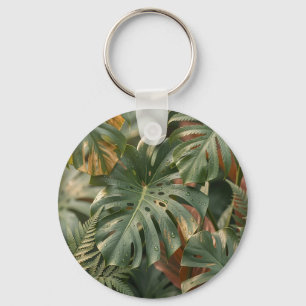 Lush Wet Monstera Leaves Ferns Tropical Jungle Key Ring