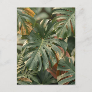 Lush Wet Monstera Leaves Ferns Tropical Jungle Postcard