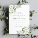 Lush White Flowers and Greenery Wedding Invitation<br><div class="desc">Elegant,  botanical wedding invitation featuring your wedding details front and centre with bouquets of painted white gardenia flowers,  sprigs of baby's breath,  sage green fern leaves,  and vibrant green leaves at the corners. This white floral wedding invitation is perfect for garden weddings and spring or summer weddings.</div>