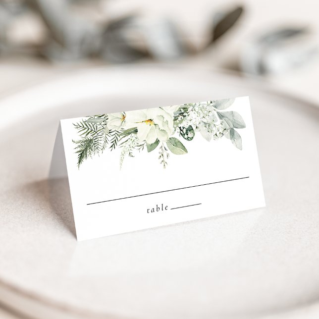 Lush White Flowers and Greenery Wedding Place Card (Creator Uploaded)