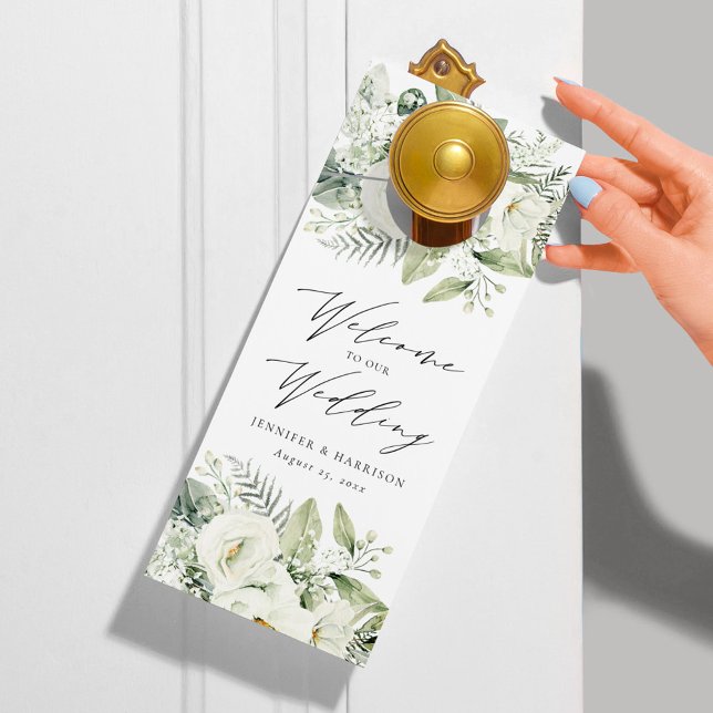 Lush White Flowers Wedding Welcome/Do Not Disturb Door Hanger (Creator Uploaded)