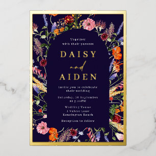 Lush Wildflowers Navy & Gold Foil Wedding
