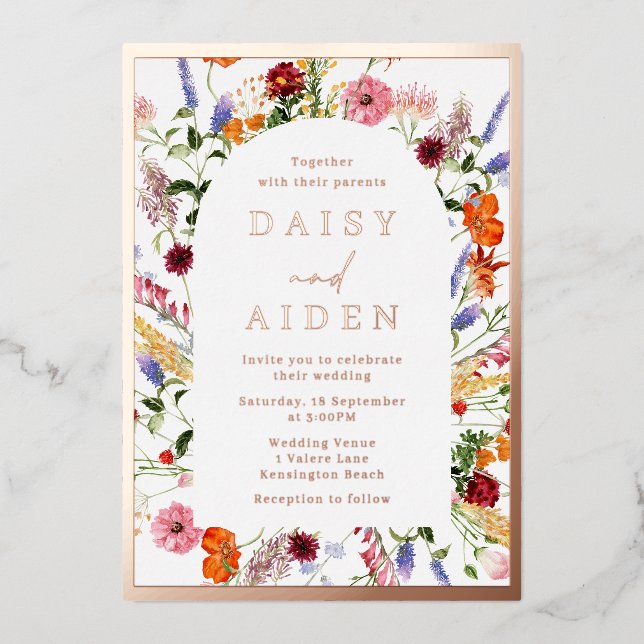 Lush Wildflowers & Rose Gold Foil Wedding (Front)