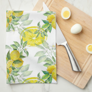Lush Yellow Lemon and Green Leaves Pattern Tea Towel