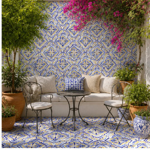 Lusitana Grace Elegant Blue and Gold Mediterranean Tile