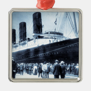 Lusitania Docked in New York City Blue Tone Metal Tree Decoration