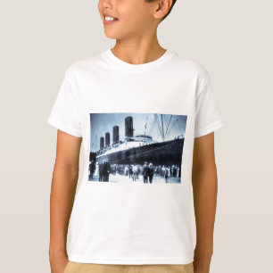 Lusitania Docked in New York City Blue Tone T-Shirt