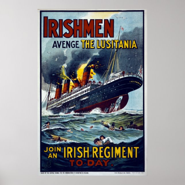 Lusitania sinking, WW1 Army poster (Front)
