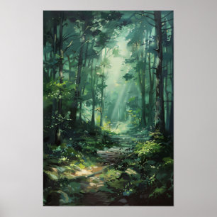 Lust Green Forest Oil Painting Nature  Poster