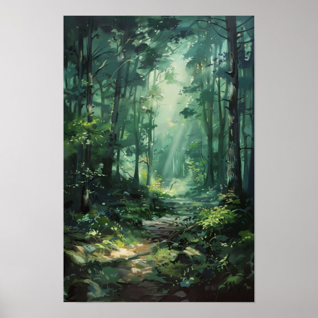 Lust Green Forest Oil Painting Nature  Poster (Front)