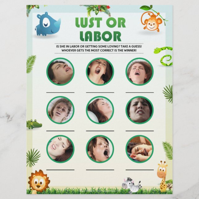 Lust Or Labour Baby Shower Game [Animal Theme] Custom Letterhead (Front)