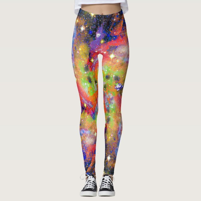 Lustrous Star Field All Over Print Leggings (Front)