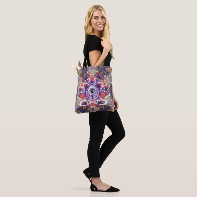 Lustrous Zen Lotus Tote Bag (On Model)