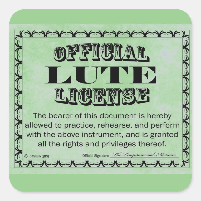 Lute License Square Sticker (Front)