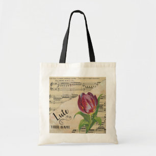 Lute Tulip Vintage Sheet Music Customised Tote Bag