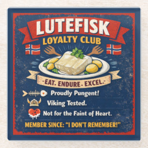Lutefisk Loyalty Club Norwegian Glass Coaster