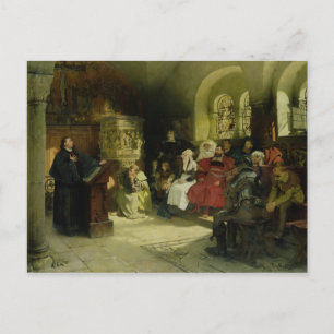 Luther Preaches using his Bible Translation Postcard