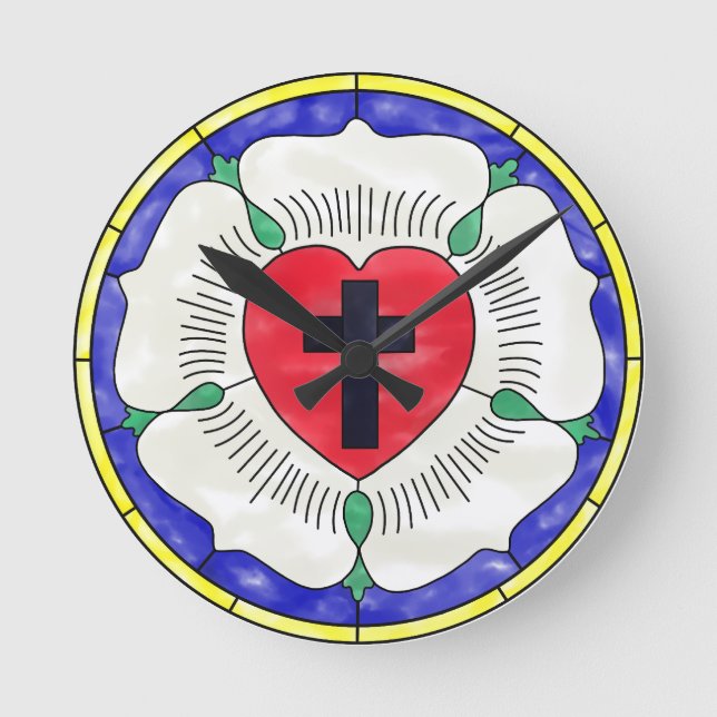 Luther Rose Stained Glass Round Wall Clock (Front)