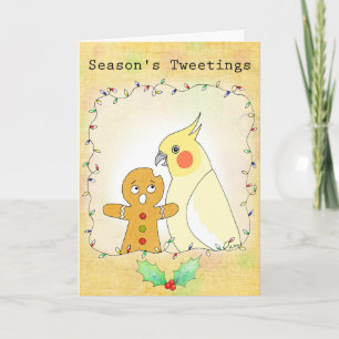 Lutino Cockatiel Gingerbread man Funny Christmas Card