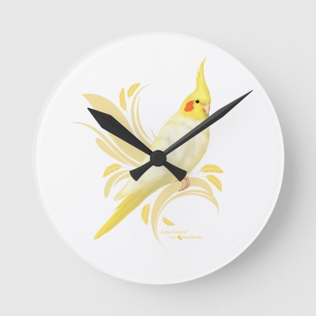 Lutino Cockatiel Round Clock (Front)