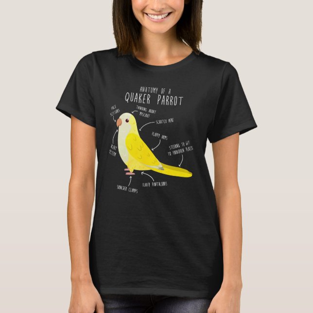 Lutino Quaker Parrot Anatomy Cute Pet Parrot Bird T-Shirt (Front)