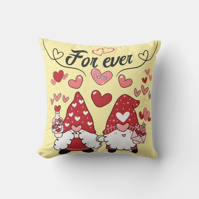 Lutins Amoureux For Ever 2 message d'amour jaune Cushion (Front)