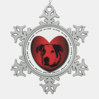 Luv-A-Bull American Bulldog Pit Bull Heart Snowflake Pewter Christmas Ornament
