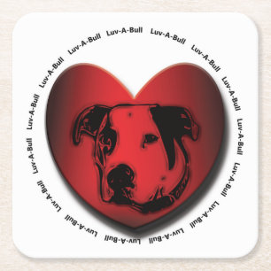 Luv-A-Bull American Bulldog Pit Bull Heart Square Paper Coaster