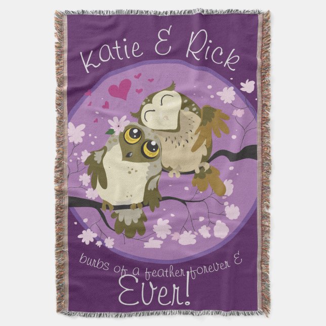 Luv Birds Owls Burbs of a Feather Forever Throw (Front Vertical)