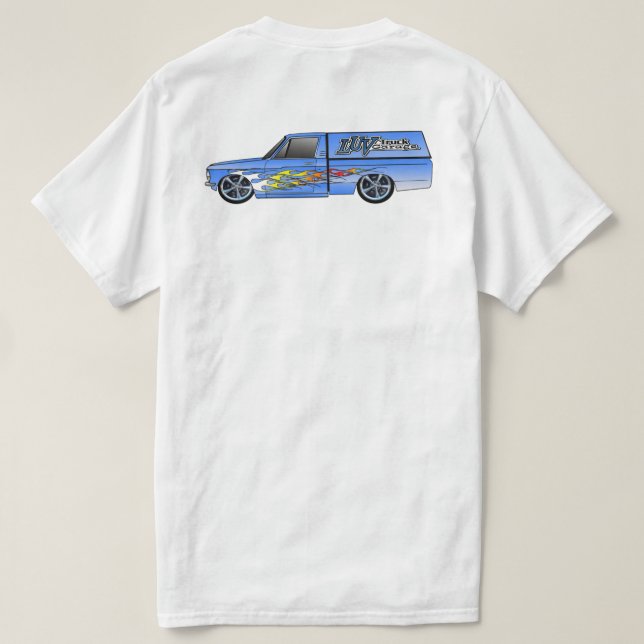 Luv Truck Garage Flamed Camper design T-Shirt (Design Back)