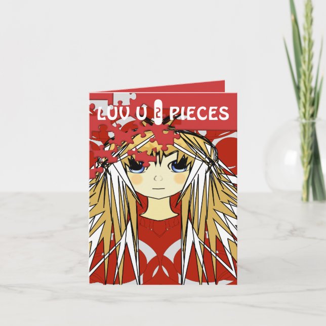 Luv U 2 Pieces Ultra Cute Anime Girl Holiday Card (Front)