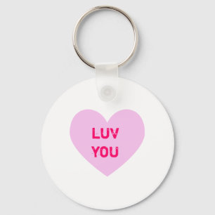 LUV YOU Pink Conversation Heart Key Ring