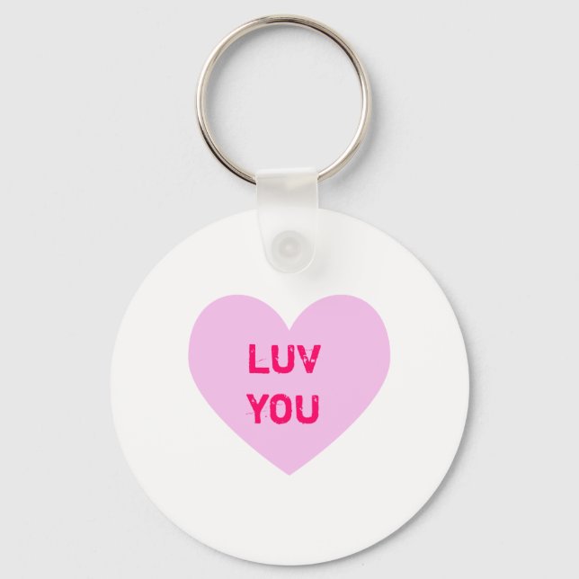LUV YOU Pink Conversation Heart Key Ring (Front)