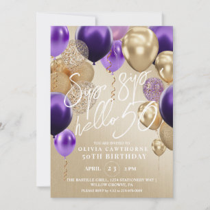 Lux 50th Gold Balloons Birthday Party Invitatio Invitation